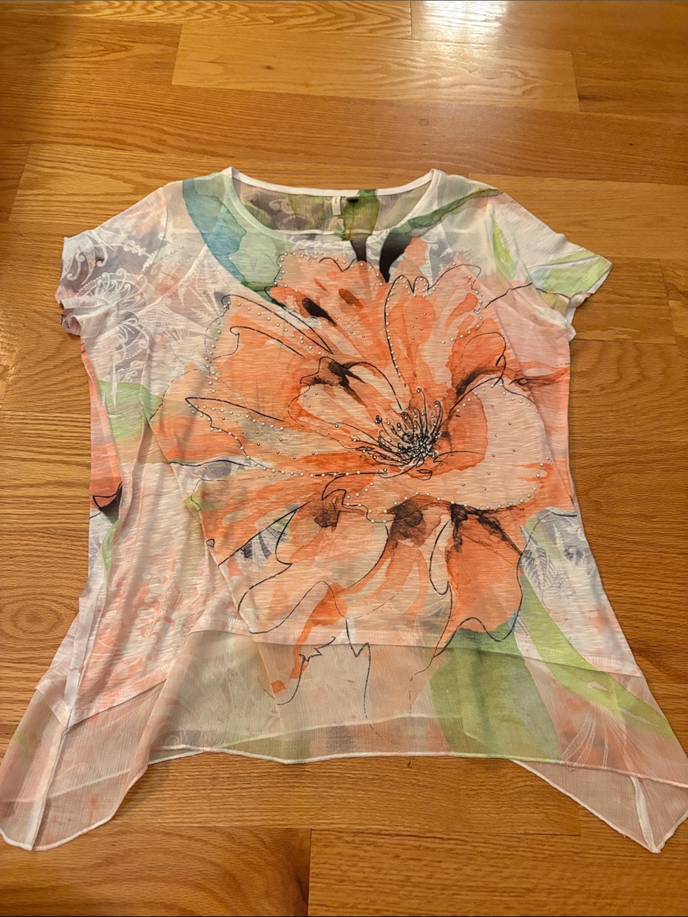 Women's Short Sleeve Floral Blouse in Peach Multi